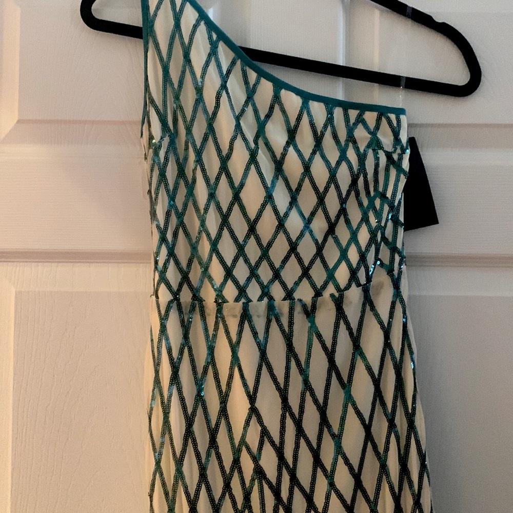 Long Teal Sequined One Shoulder Formal Dress with Slit!